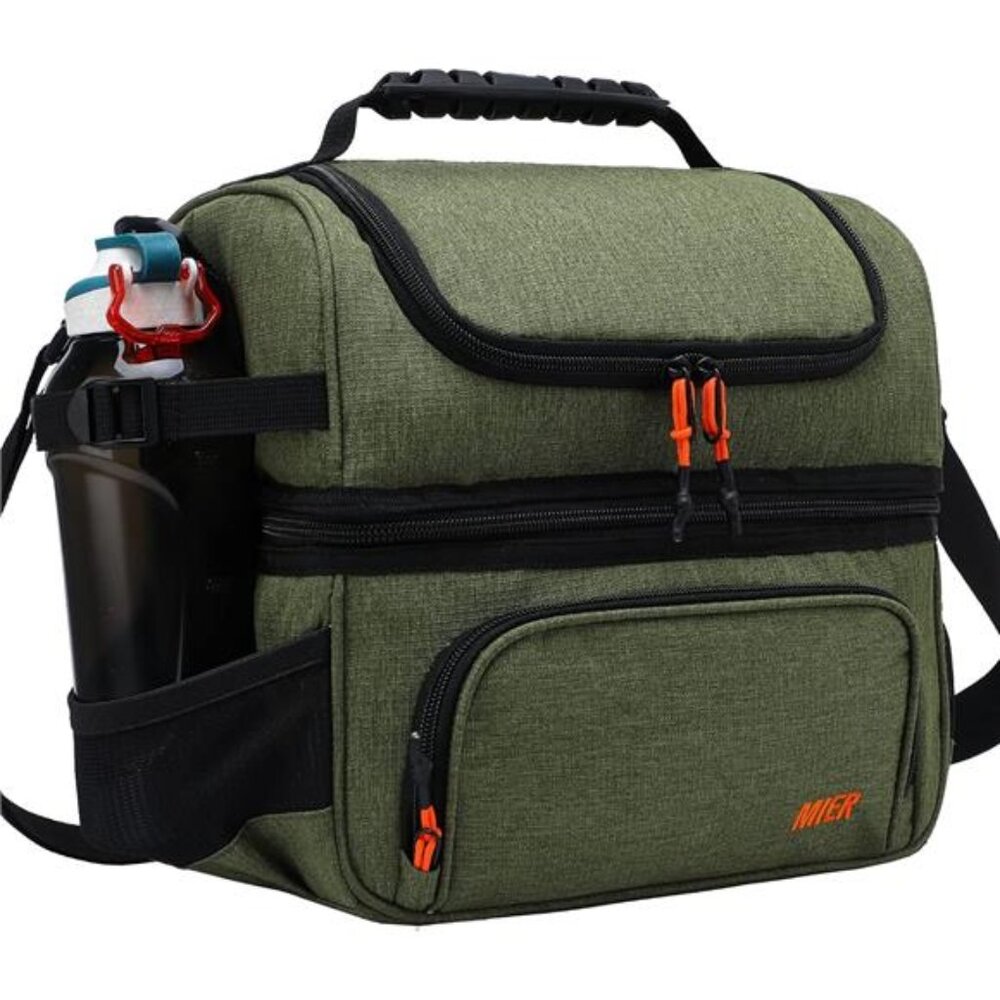 Dual Compartment Lunch Bag Tote with Shoulder Strap for Men and Women Insulated